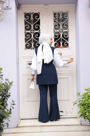 Çizgili Lacivert Yelekli Tesettür İkili Takım 12551L - 4