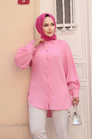 Çizgili Pembe Tesettür Tunik 101024P - 1