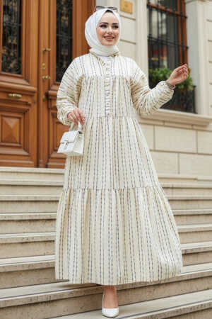 Çizgili Sarı Tesettür Elbise 103016SR - 1