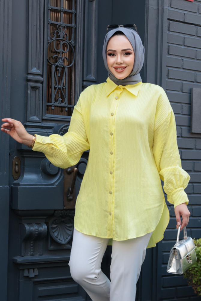 Çizgili Sarı Tesettür Tunik 101024SR - 2