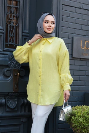 Çizgili Sarı Tesettür Tunik 101024SR 