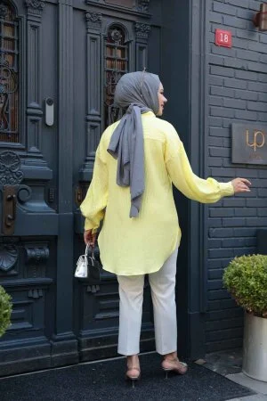 Çizgili Sarı Tesettür Tunik 101024SR - 3