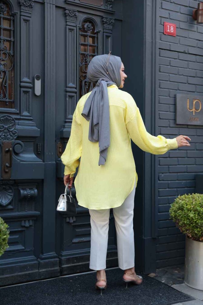 Çizgili Sarı Tesettür Tunik 101024SR - 3