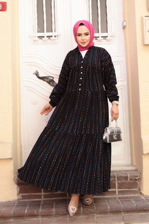 Çizgili Siyah Tesettür Elbise 103016S 