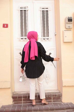 Çizgili Siyah Tesettür Tunik 101016S - 3