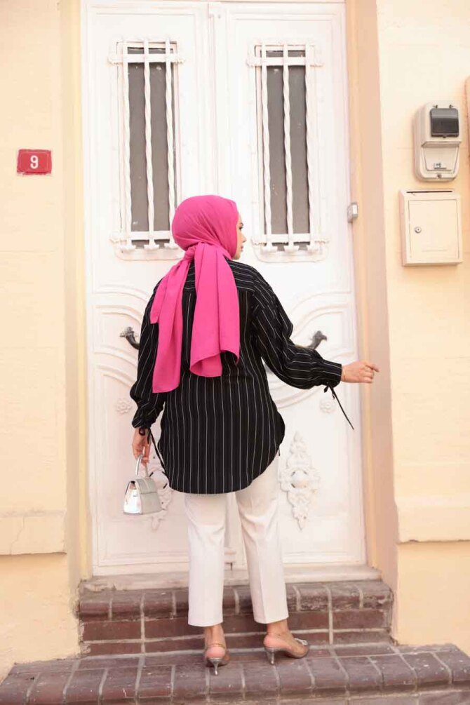 Çizgili Siyah Tesettür Tunik 101016S - 3