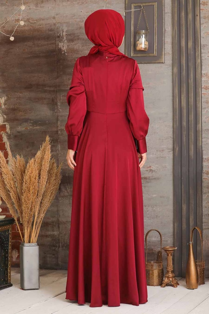 Claret Red Hijab Evening Dress 25520BR - 2