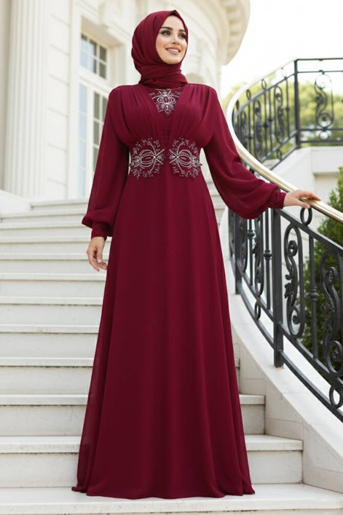 Neva Style - Elegant Clared Red Islamic Wedding Dress 9118BR - 1