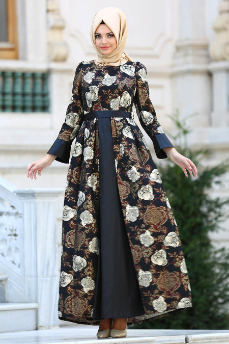 Claret Color Hijab Evening Dress 24682BR