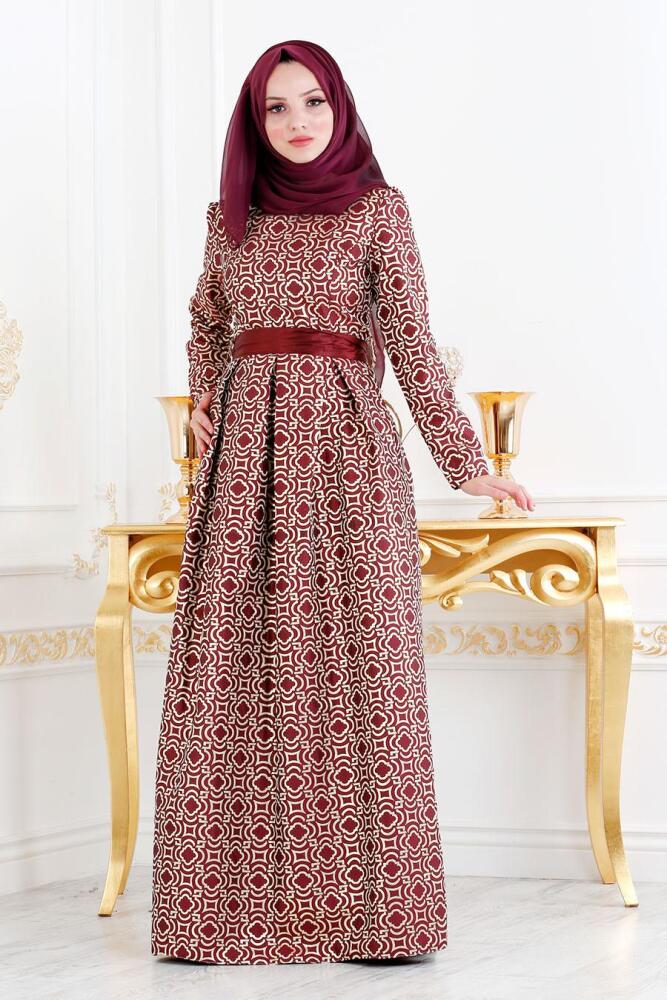 Claret Color Hijab Evening Dress 82451BR - 2