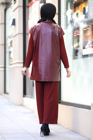 Claret Red Hijab Dual Suit Dress 13401BR - Thumbnail