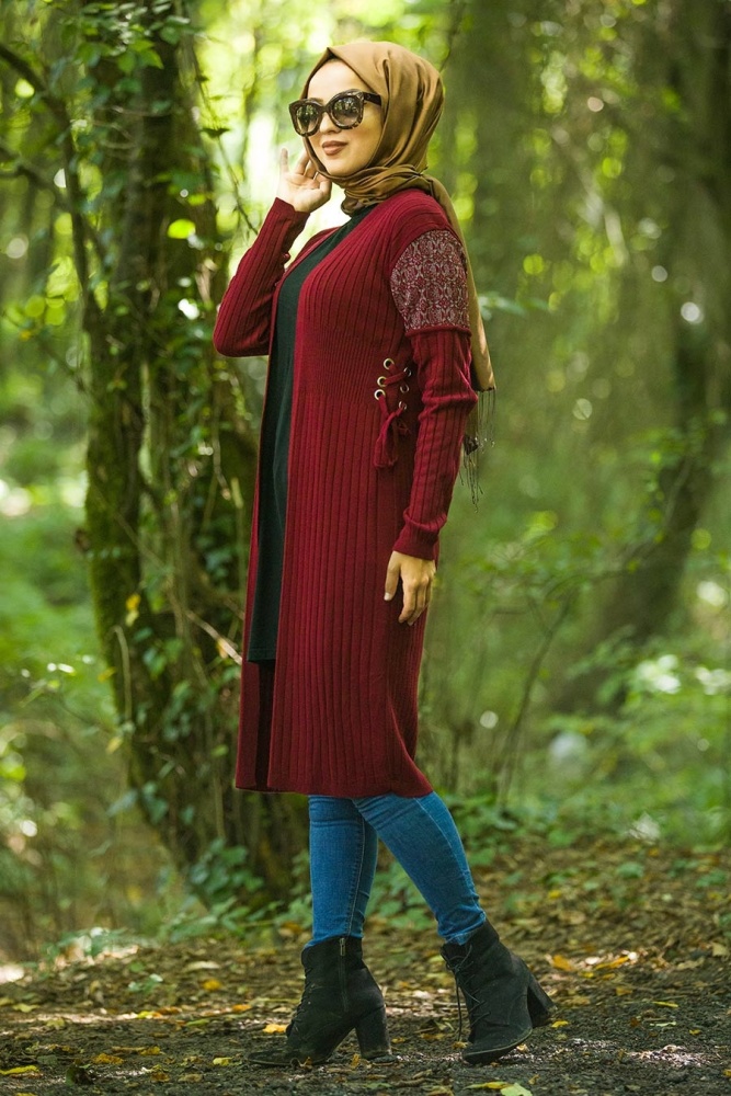 Claret Red Hijab Cardigan 1404BR - 1