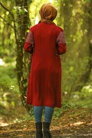 Claret Red Hijab Cardigan 1404BR - Thumbnail