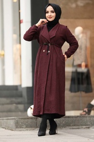Claret Red Hijab Coat 5580BR - Thumbnail