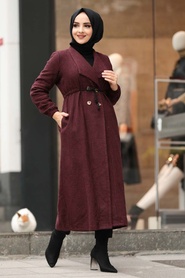 Claret Red Hijab Coat 5580BR - Thumbnail