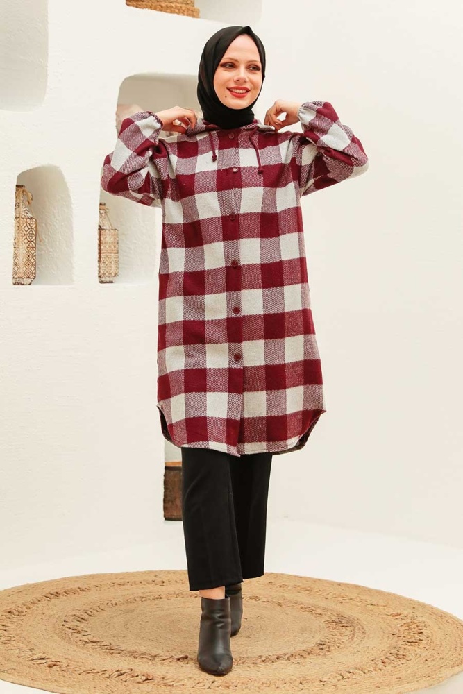 Claret Red Hijab Coat 5675BR - 1