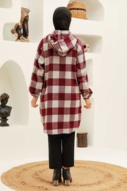Claret Red Hijab Coat 5675BR - Thumbnail