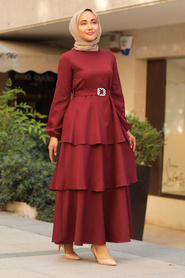 Claret Red Hijab Dress 1283BR - Thumbnail