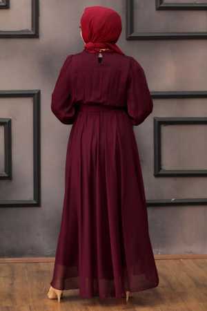 Claret Red Hijab Dress 14231BR - 2