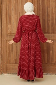Claret Red Hijab Dress 1688BR - Thumbnail