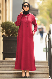 Claret Red Hijab Dress 2343BR - Thumbnail