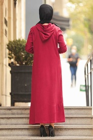 Claret Red Hijab Dress 2343BR - Thumbnail