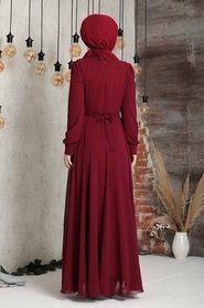 Claret Red Hijab Dress 2703BR - Thumbnail