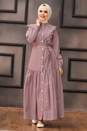 Claret Red Hijab Dress 2731BR - 1