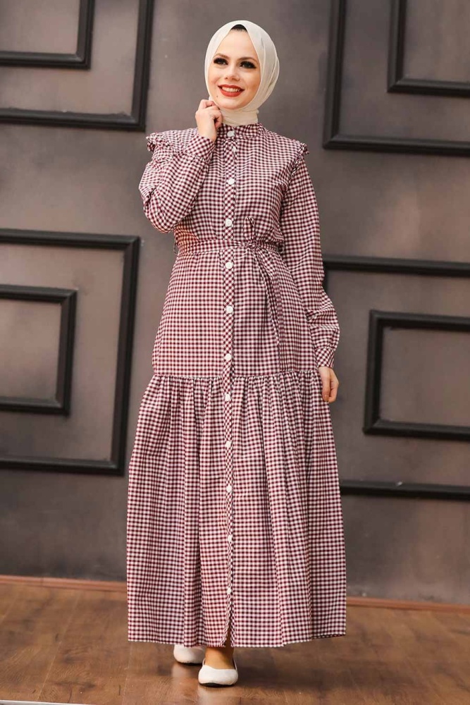 Claret Red Hijab Dress 2731BR - 1