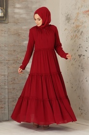 Claret Red Hijab Dress 2746BR - Thumbnail