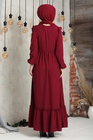 Claret Red Hijab Dress 2767BR - Thumbnail