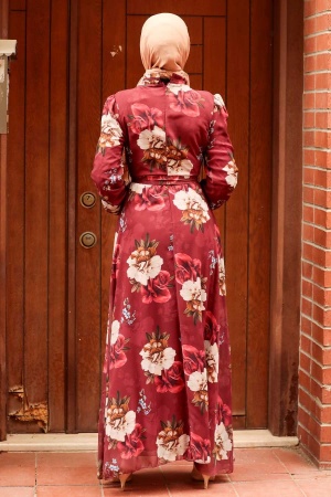 Claret Red Hijab Dress 2790BR - 2