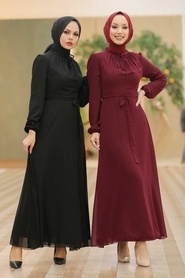 Claret Red Hijab Dress 27922BR - Thumbnail
