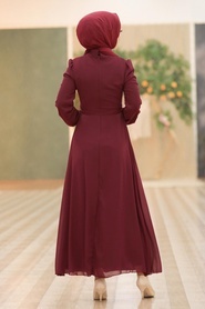 Claret Red Hijab Dress 27922BR - Thumbnail