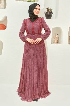 Claret Red Hijab Dress 33233BR - 1