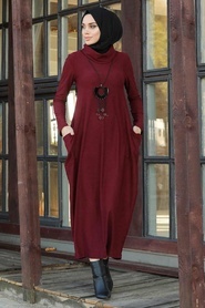 Claret Red Hijab Dress 3351BR - Thumbnail