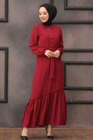 Claret Red Hijab Dress 3735BR - Thumbnail