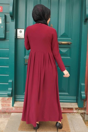 Claret Red Hijab Dress 4550BR - 2