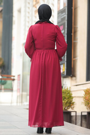 Claret Red Hijab Dress 51202BR - Thumbnail