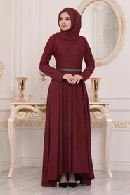 Claret Red Hijab Dress 51210BR - Thumbnail