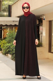 Claret Red Hijab Dress 54530BR - Thumbnail