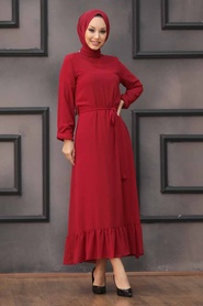 Claret Red Hijab Dress 5473BR - Thumbnail