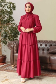 Claret Red Hijab Dress 57250BR - Thumbnail