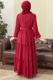 Claret Red Hijab Dress 57250BR - Thumbnail