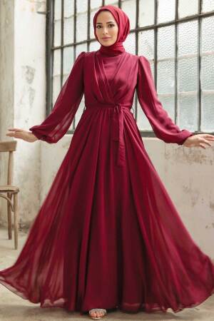 Claret Red Hijab Dress 5796BR - 1