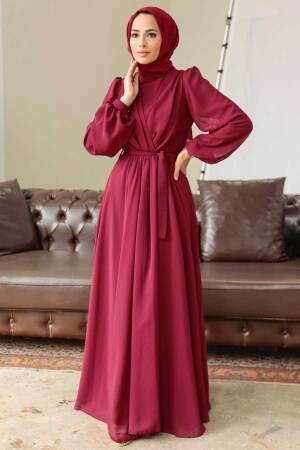 Claret Red Hijab Dress 5796BR - 3