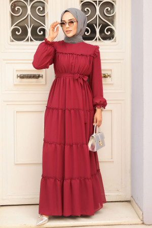 Claret Red Hijab Dress 57970BR - 1