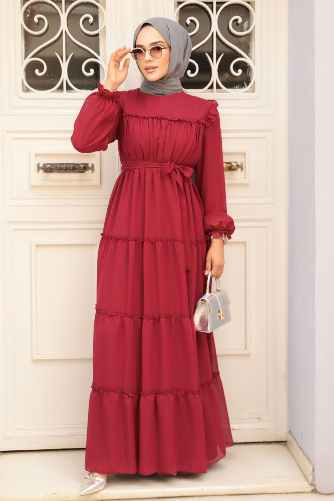 Claret Red Hijab Dress 57970BR - 1