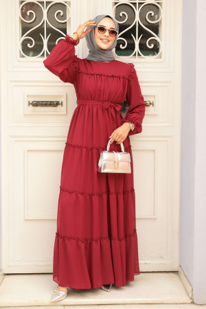 Claret Red Hijab Dress 57970BR - 2