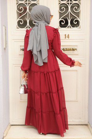 Claret Red Hijab Dress 57970BR - 3